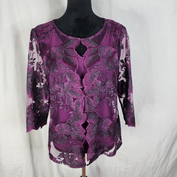 ALEX EVENINGS Size Medium Petite Plum Twinset Formal Church Wedding Party Blouse - Picture 1 of 10